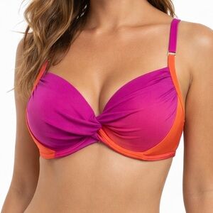 Bleu Rod Beattie Colorblock Underwire Bikini Top Size 10 Pink Orange Swim